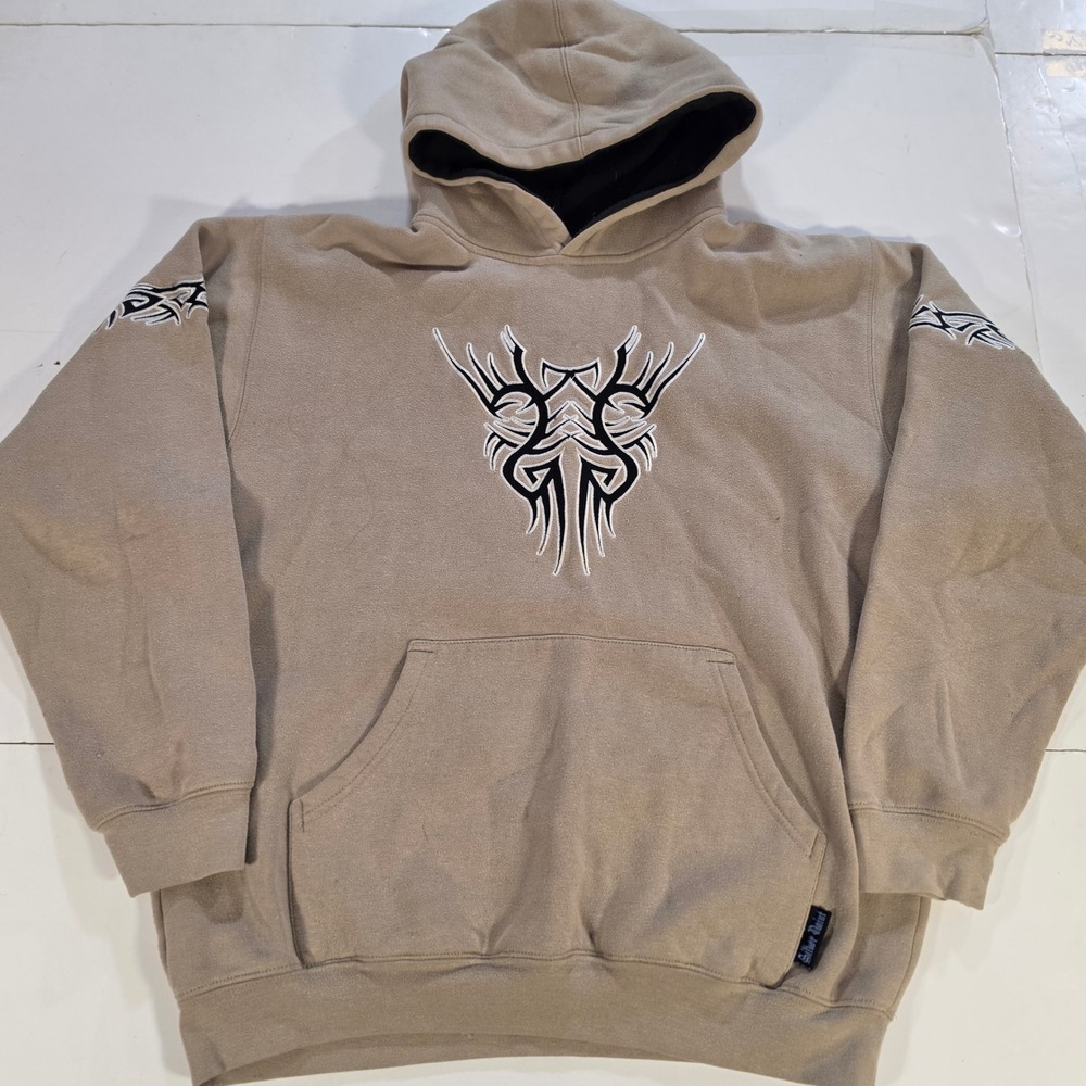 Vtg Silver Point XL Tan Tribal Graphic Embroidered Pullover Hoodie Sweatshirt